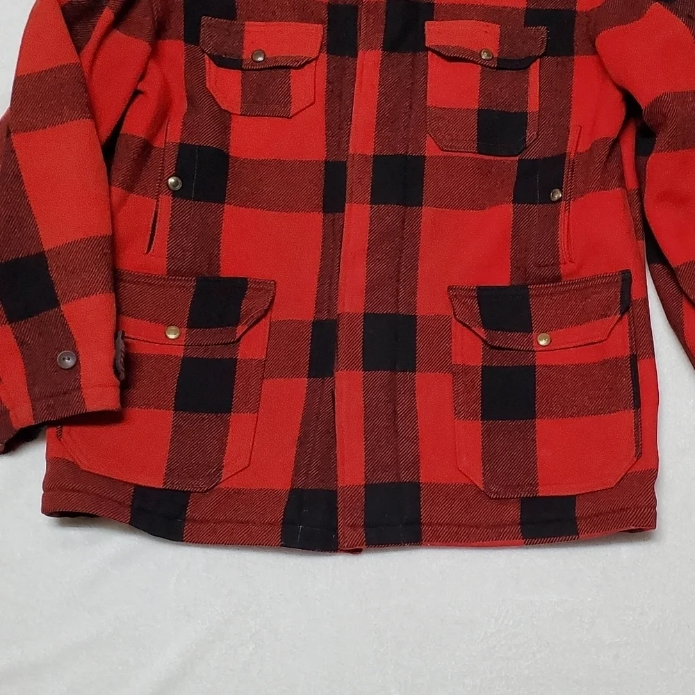 40s-50s Vintage Woolrich Woolen Mills Mackinaw Red Plaid Wool Hunting Jacket 42 - Picture 5 of 16